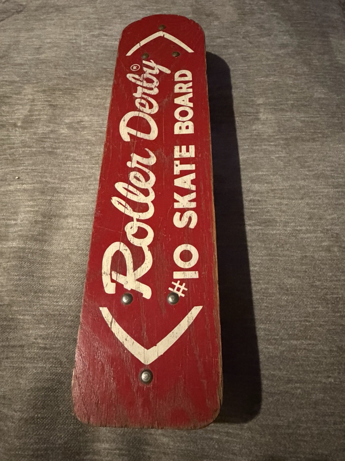 Vintage 1960s Red Roller Derby Wooden #10 Skateboard Metal Wheels 19