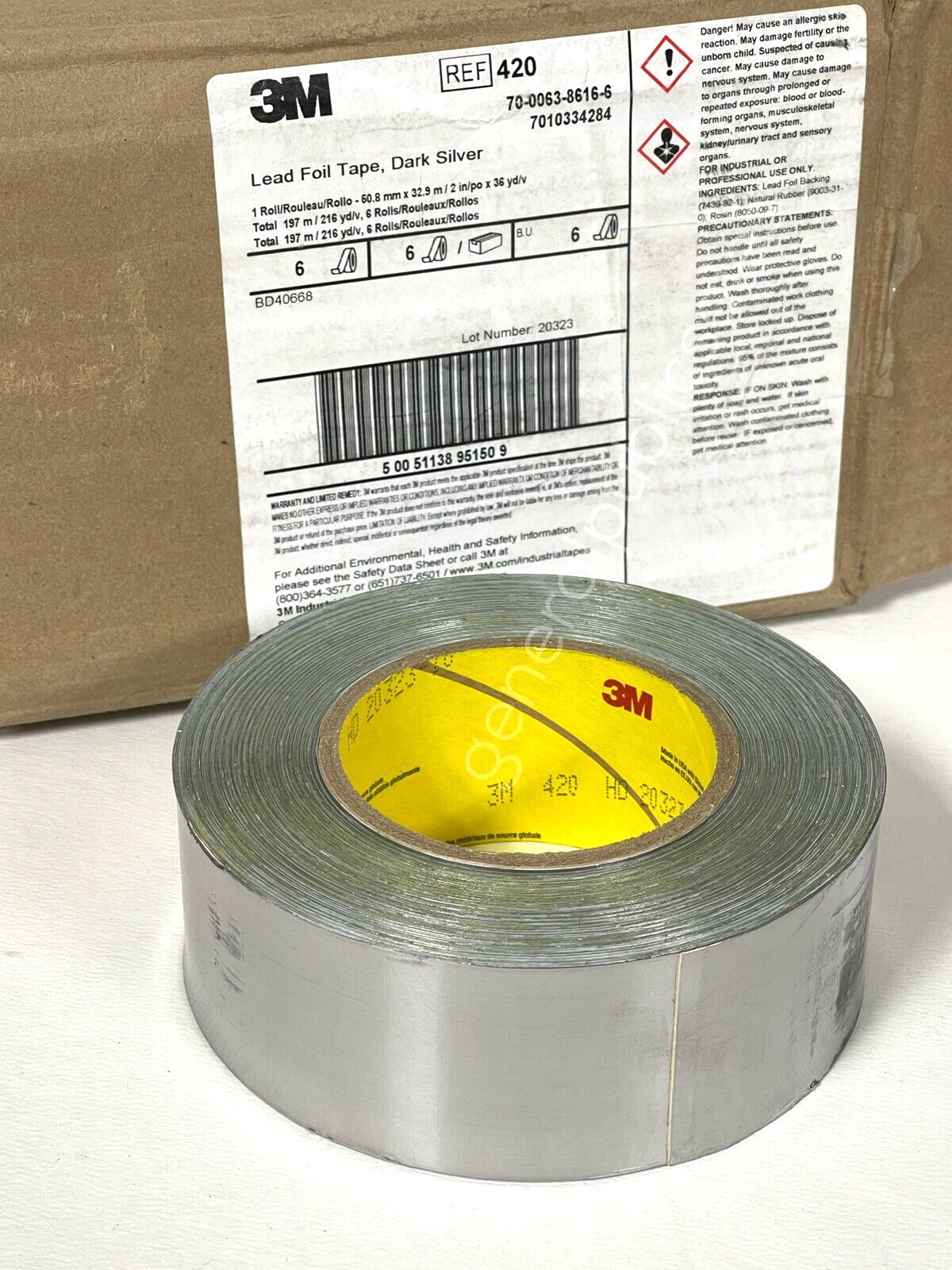 GENUINE 3M LEAD FOIL TAPE 420 DK-SILVER 2 in Wide X 36 yds Length 6.8 Mil Thick