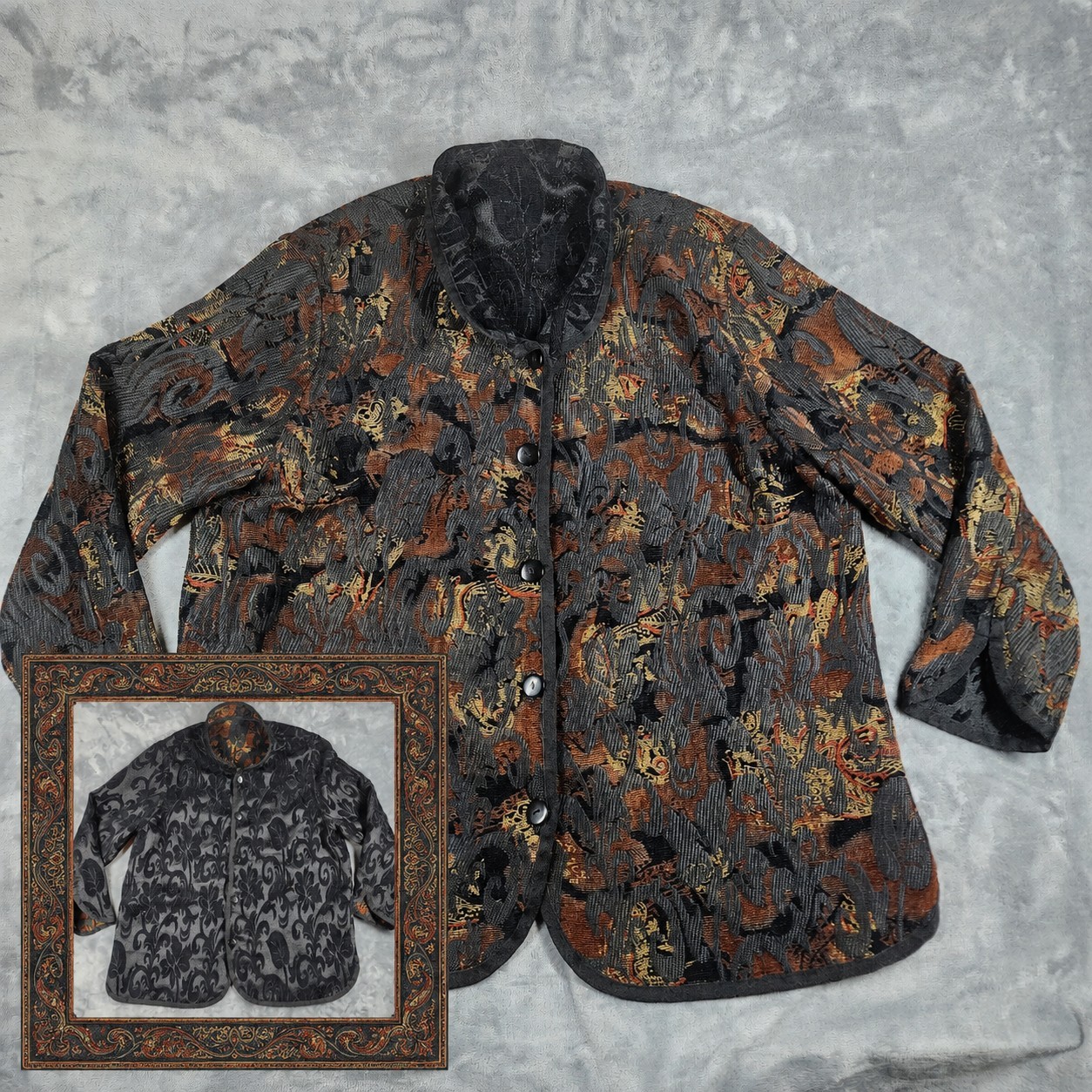 VINTAGE BonWorth Jacket Women\'s XL Reversible Tapestry Damask Paisley Blazer VINTAGE BonWorth Jacket Women\'s XL Reversible Tapestry Damask Paisley Blazer