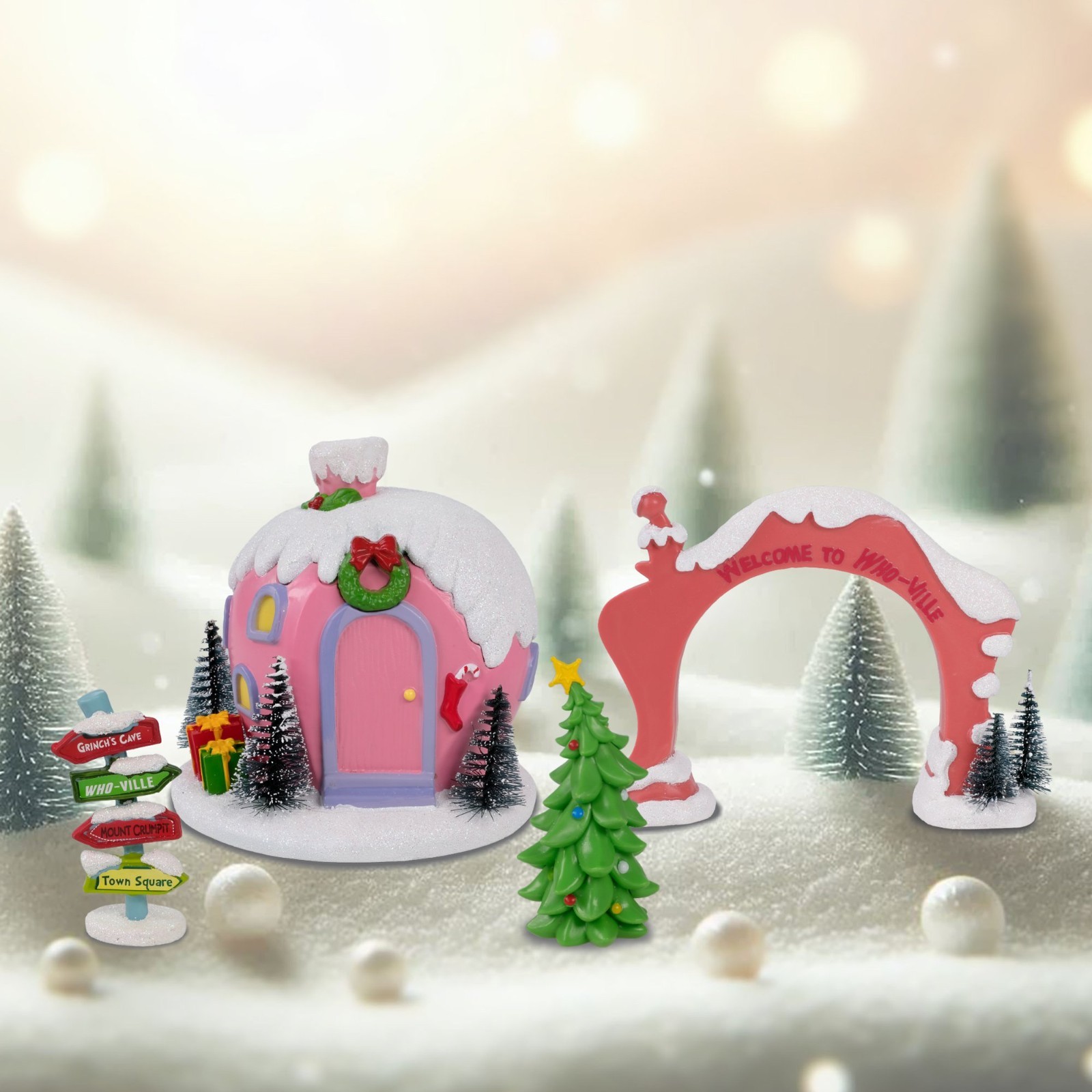 Dr. Seuss The Grinch Whoville Village 4‑Pc Christmas Set —House, Arch& Sign Post Dr. Seuss The Grinch Whoville Village 4‑Pc Christmas Set —House, Arch& Sign Post