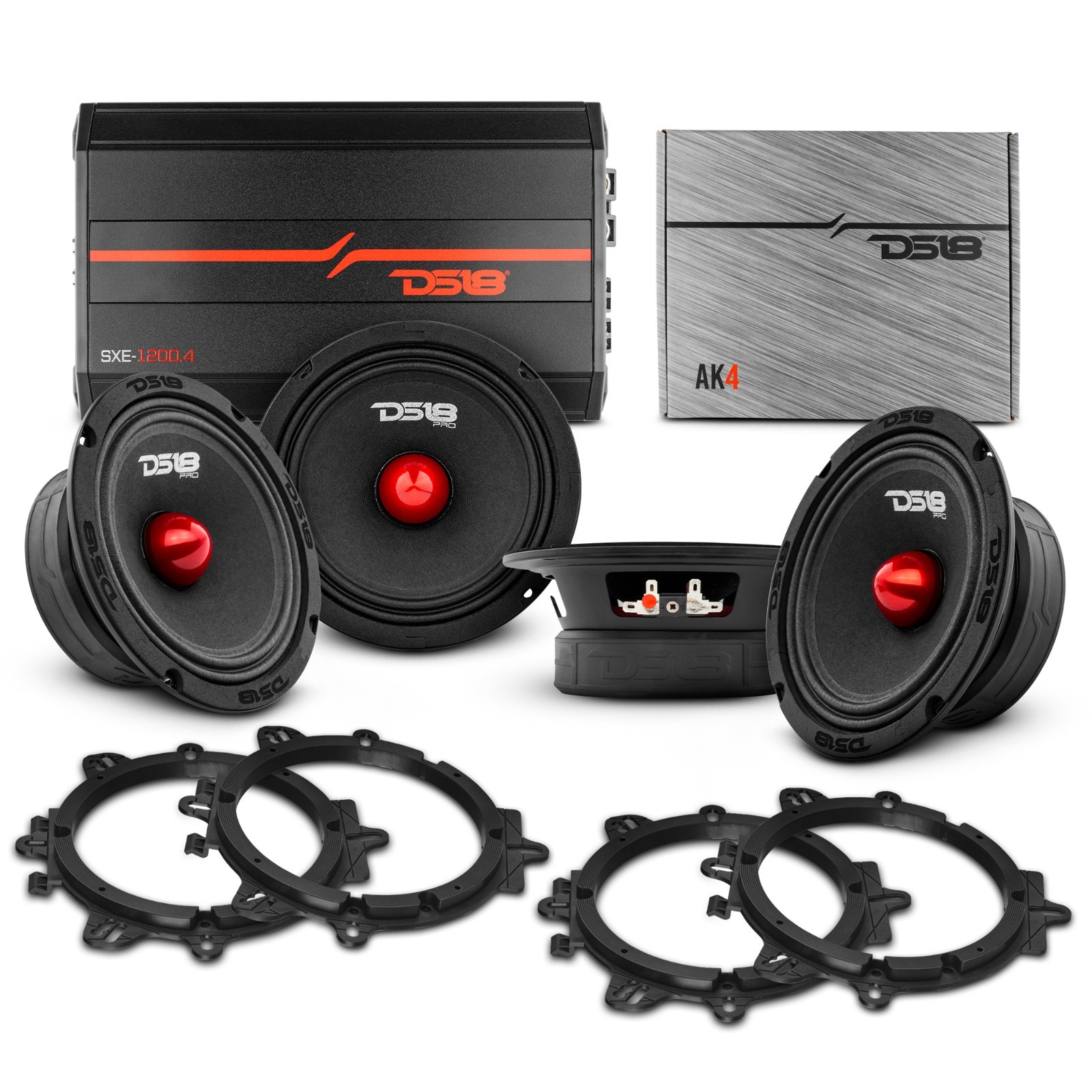 DS18 Pro Audio Midrange Speaker Upgrade Kit 4x 6.5 Speakers with Amp