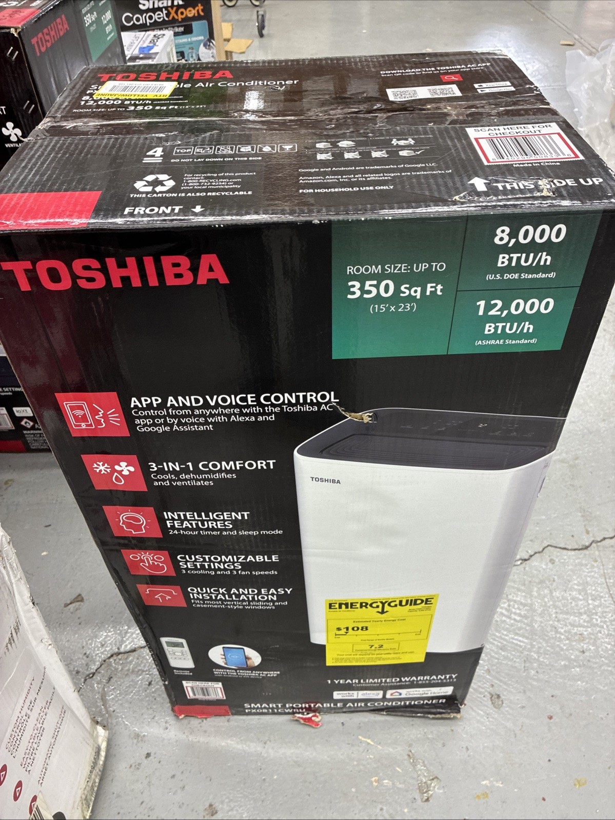 Toshiba PX0811CWRU Smart Portable Air Conditioner 8000/12000 BTU Wi-Fi