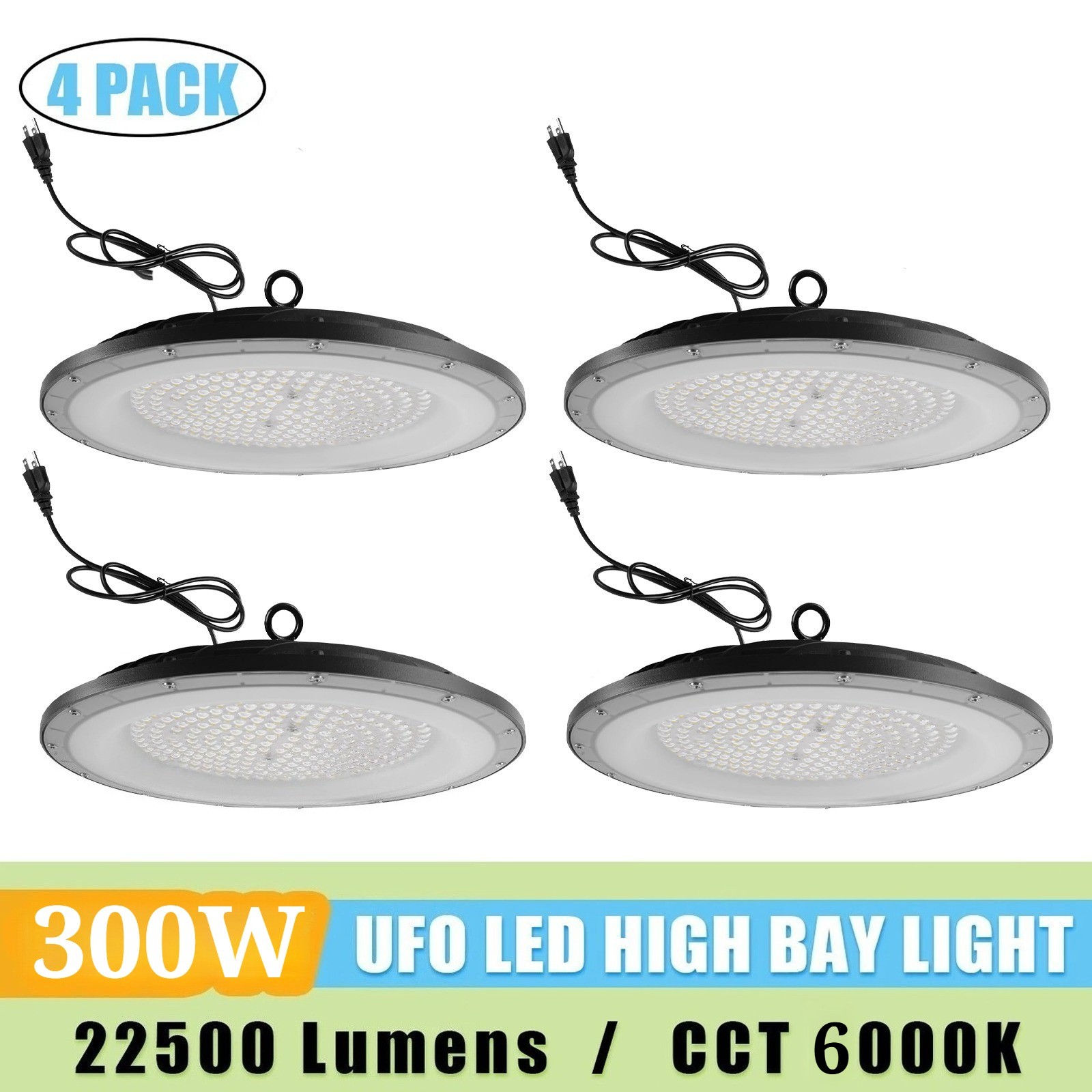 4Pack 150W UFO High Bay LED Shop Light for Warehouse Workshop Barn Factory +Plug