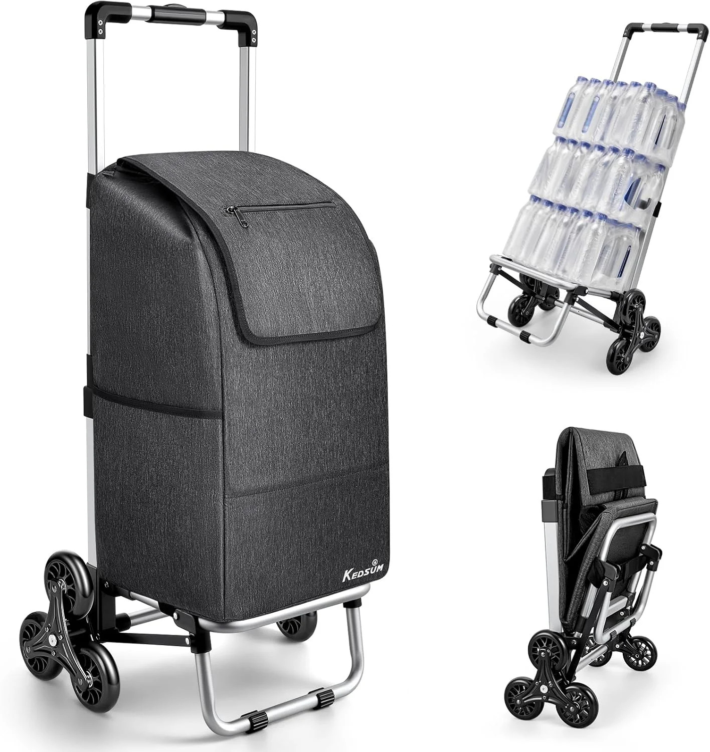 KEDSUM 2 in 1 Aluminum Alloy Stair Climbing Cart, 300LBS Grocery Cart on Wheels,