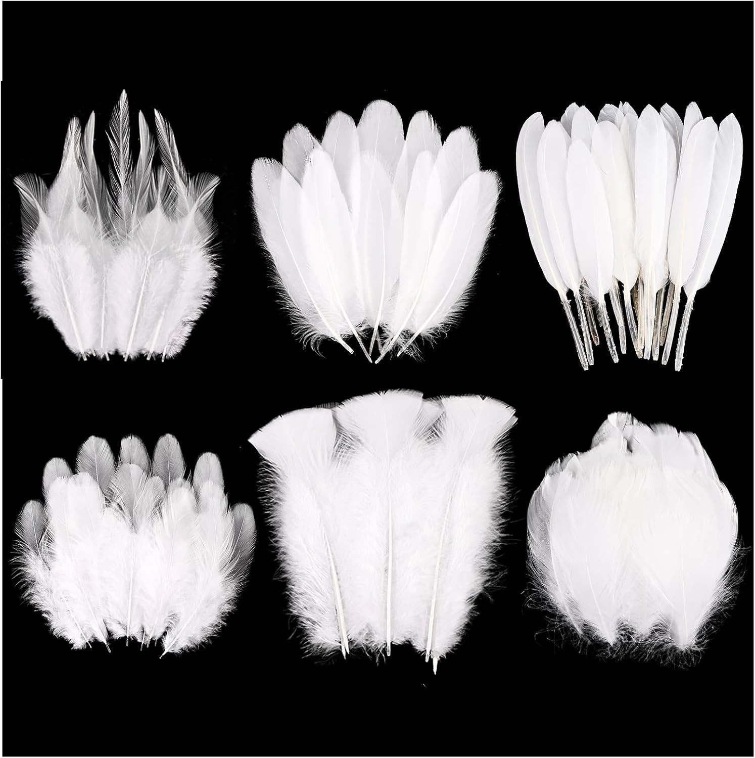 White Craft Feathers Bulk-180Pcs 6 Style Mixed Natural Feathers