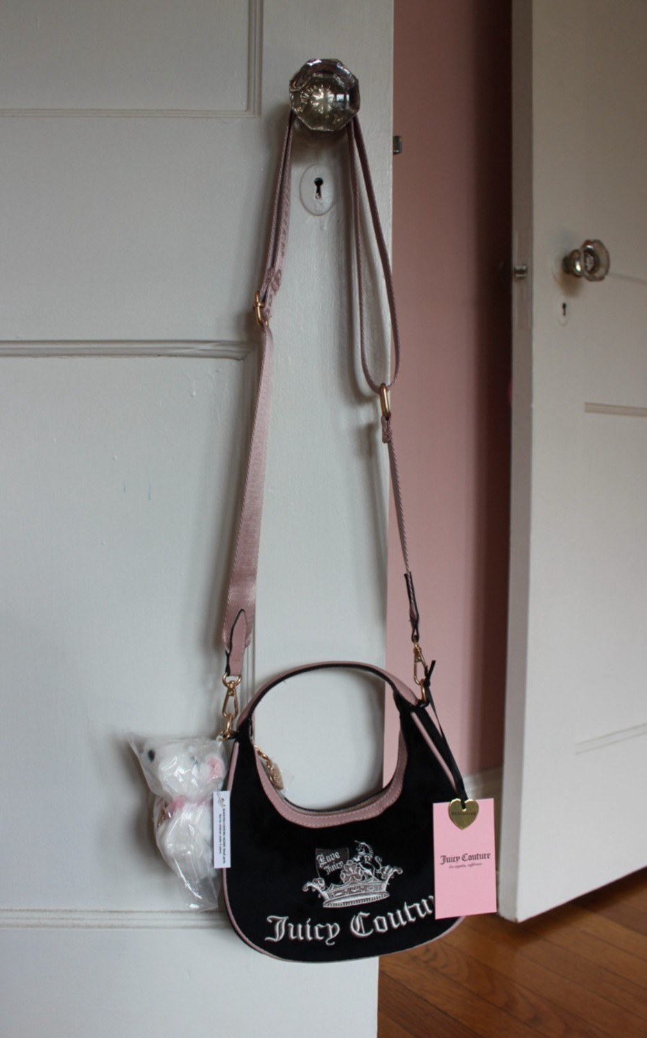 Juicy Couture Crown Hobo Crossbody Shoulder Bag Plush Dog Charm Y2K NWT