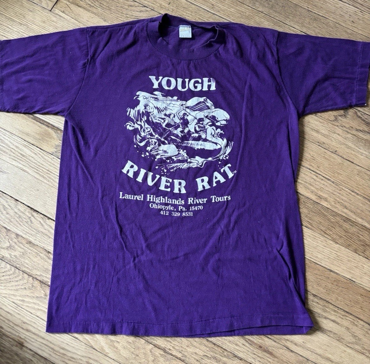Vintage 1980s River Rat Shirt Sz XL Purple Single Stitch USA Made Ohiopyle Penn