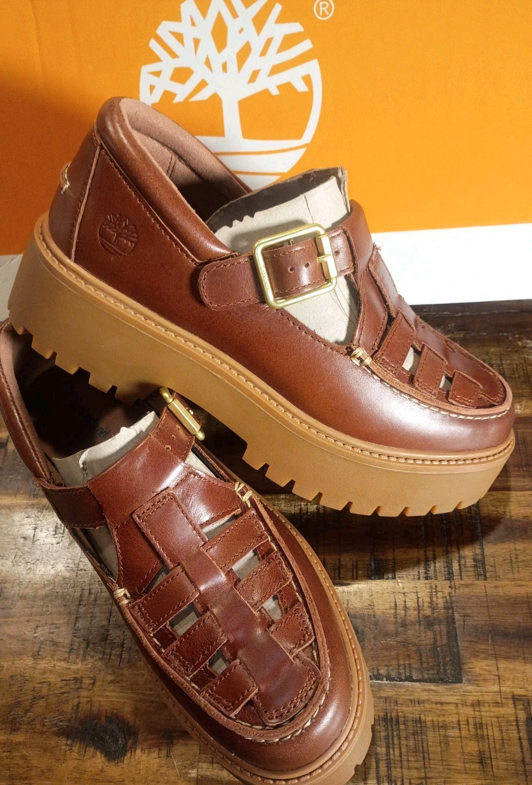 Womens Timberland Stone Street Platform Buckle Shoe Rust  Full-Grain Leather 9.0