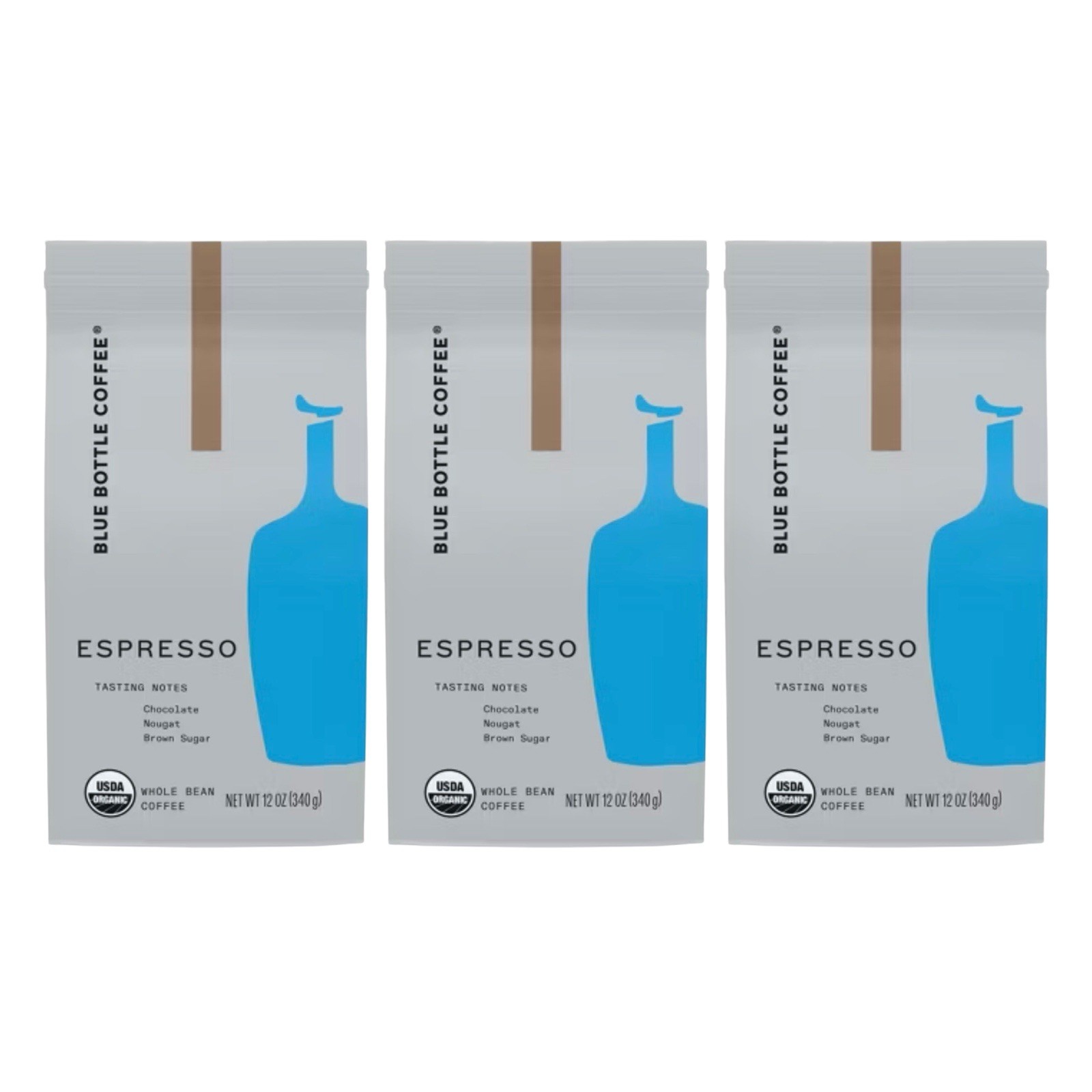 Blue Bottle Whole Bean Organic Coffee Espresso, Dark Roast (Set of 3) 12 oz/each