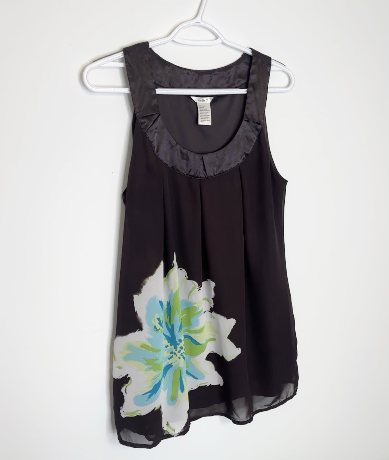 Y2K Chiffon Brown Abstract Floral Flowy Top Boho Vintage 90s Size M