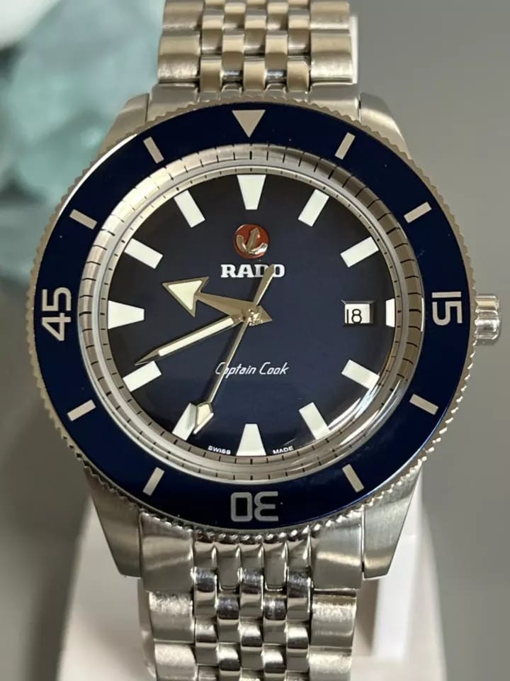 Automatic Men's RADO Captain Cook Blue Dial Stainless Steel Swiss Watch