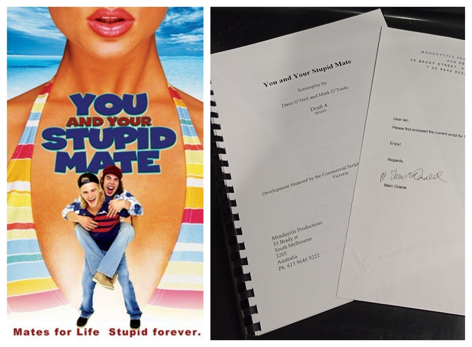 You And Your Stupid Mate 2005 Production Used Movie Script Lab Liaison Copy Memo