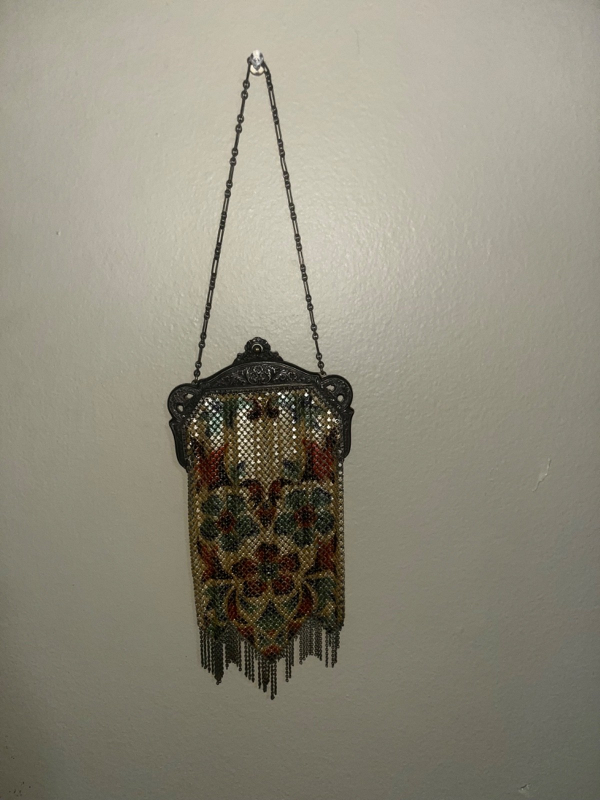 Antique 1920s Mandalian Mfg Co Enameled Mesh Purse Art Deco Flapper Handbag
