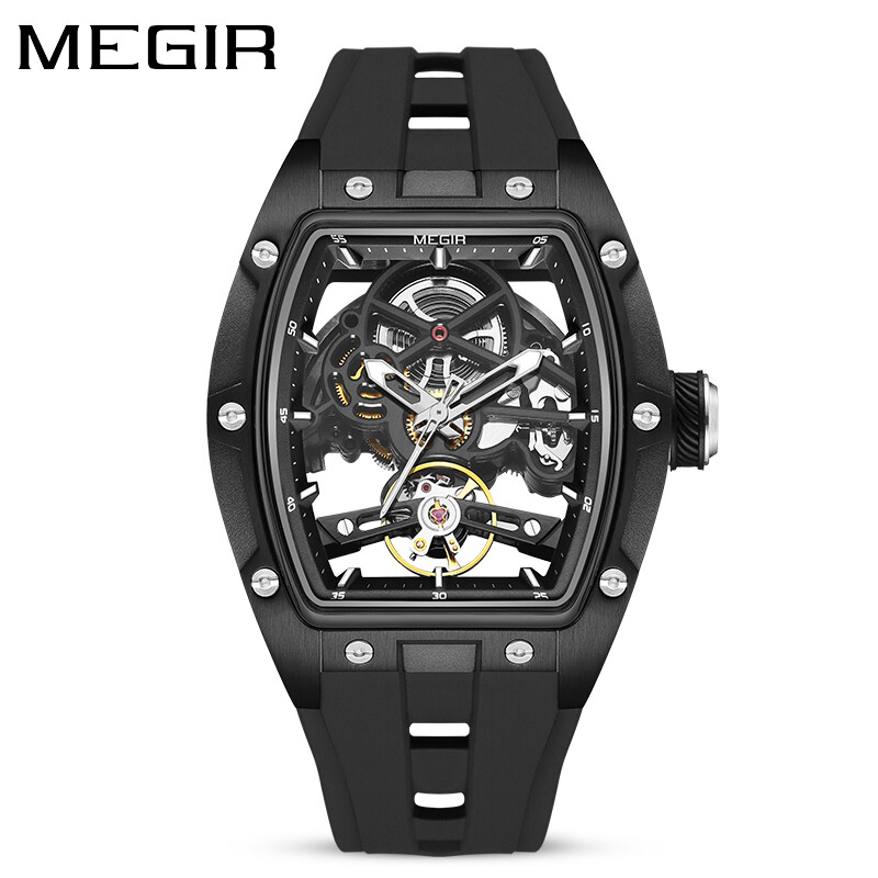 MEGIR Men's Automatic Mechanical Watch Skeleton Luminous Silicone Sports Luxury