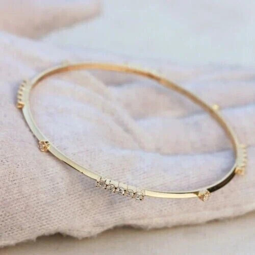 3.0 Ct Round Cut Simulated Diamond Women\'s Bangle 14k Yellow Gold Plated 7.5\