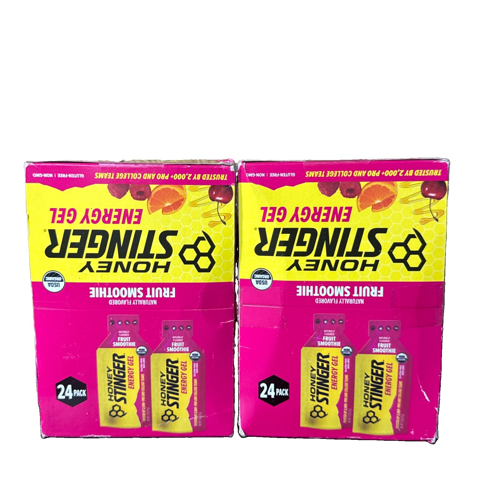 2 Boxes Of 24 Pack Honey Stinger Organic Energy Gel Fruit Smoothie exp 12/26 2 Boxes Of 24 Pack Honey Stinger Organic Energy Gel Fruit Smoothie exp 12/26
