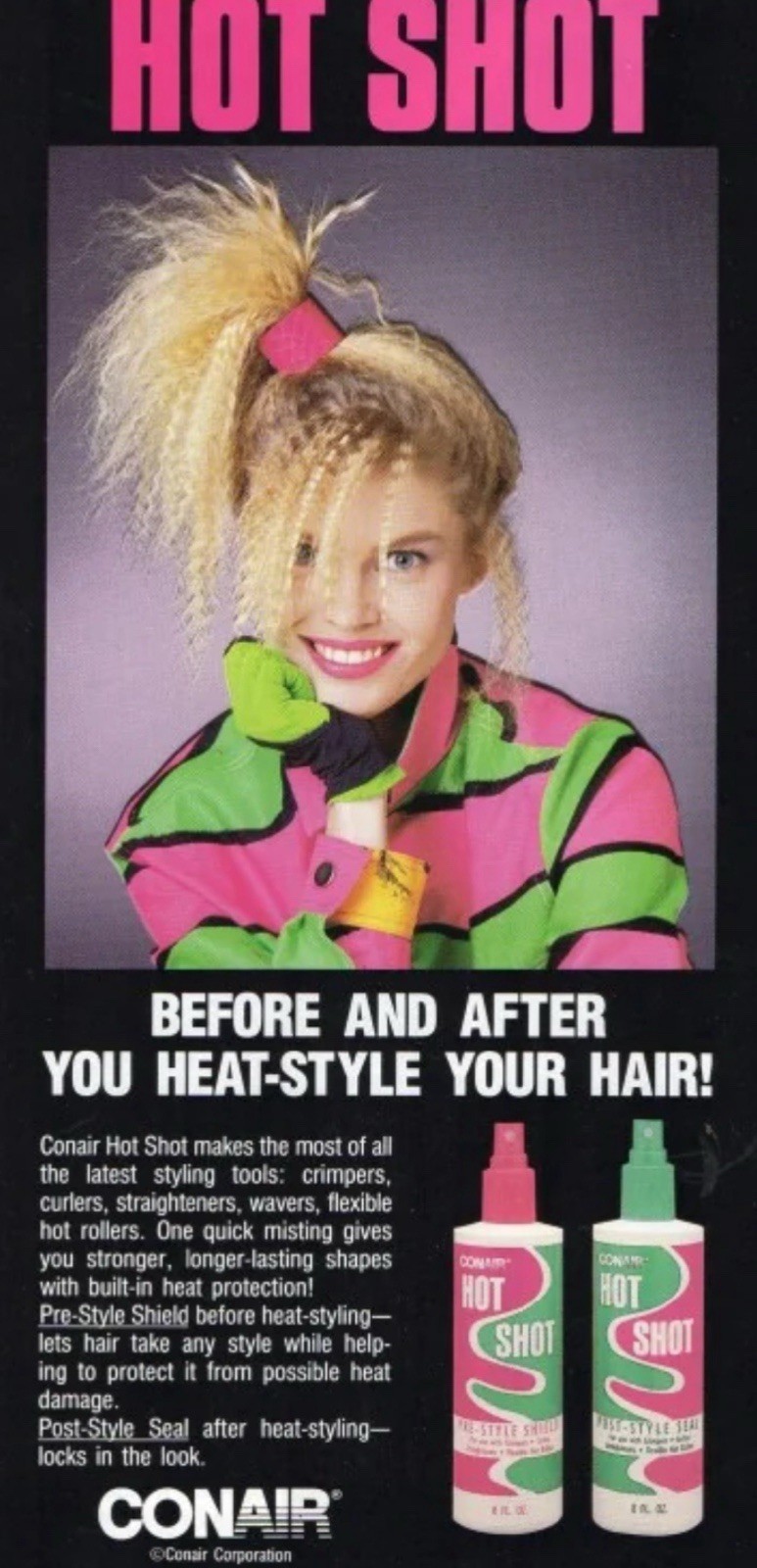 80s Vintage Original CONAIR Hot Shot Pre & Post Style Seal Spritz Hair Spray 8oz
