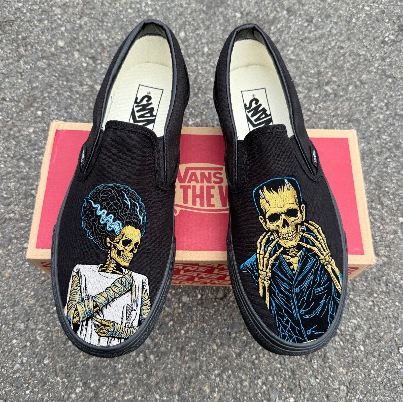 Frankenstein and Bride Customized Vans Slip On Shoes Custom Sneakers
