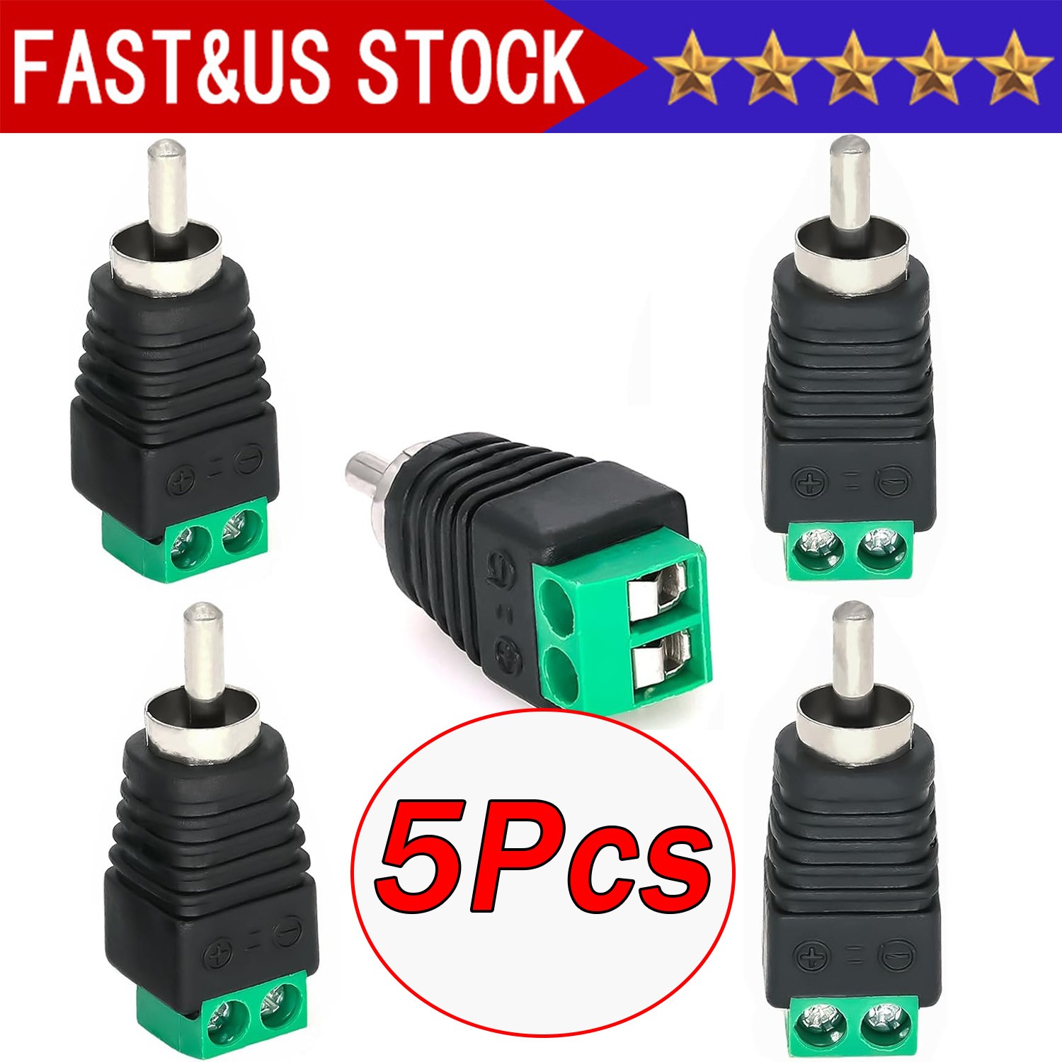 5pcs of Speaker Wire Cable to Audio RCA Male Connector Adapter Jack Plug 5pcs of Speaker Wire Cable to Audio RCA Male Connector Adapter Jack Plug