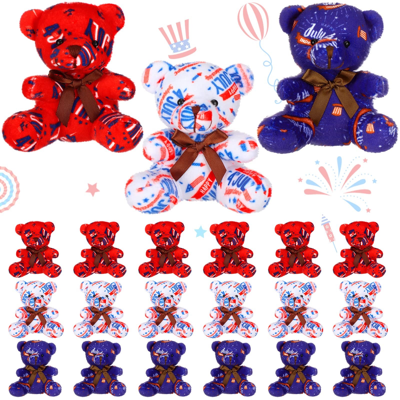 Haull 18 Pcs 4th July Bear Bulk Red White Blue Small Plush Bear 4 Inch Mini Haull 18 Pcs 4th July Bear Bulk Red White Blue Small Plush Bear 4 Inch Mini