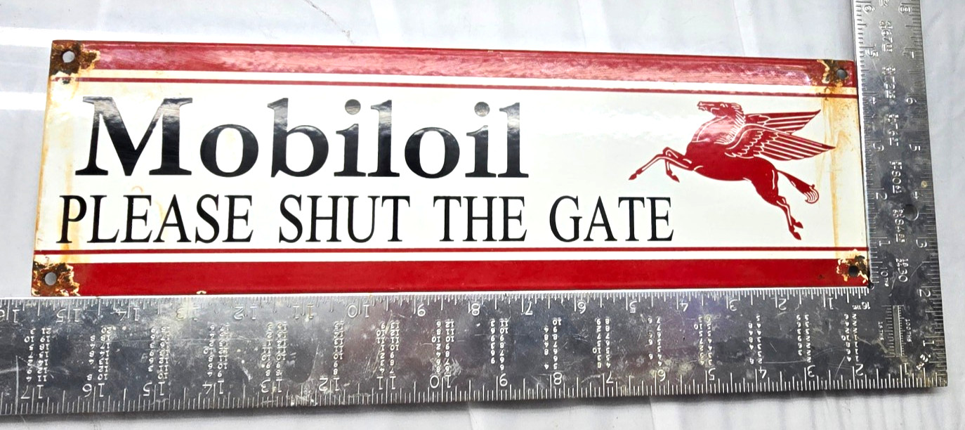 Vintage Mobil Oil Pegasus Gasoline Sign Motor Oil Gas Pump Porcelain Large Sign