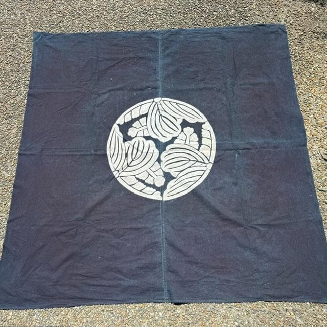 Antique Japanese Tsutsugaki Boro Indigo Family Crest 56 x 56 In Used F/S Japan