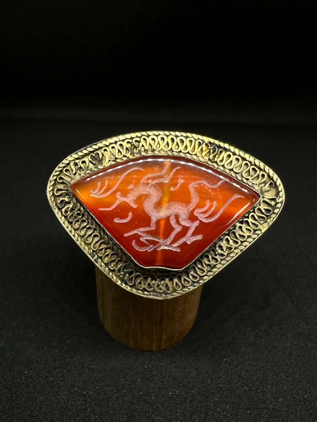Antique very old Carnelian Ring - Carved Animal Motif Statement size 9.5