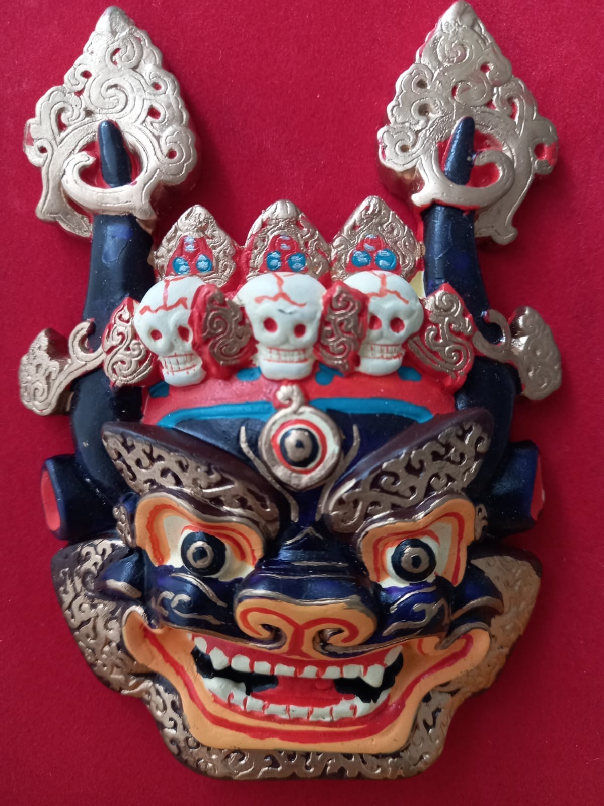 Miniature Tibetan Opera Mask Wall Hanging Hand Painted Tibetan Buddhist Folk Art