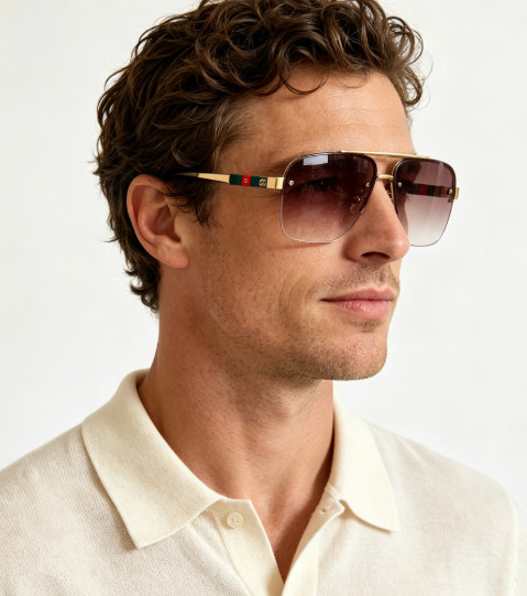 Gucci Double Bridge Square Sunglasses Gradient Lens Web Detail 60□17-140 Gucci Double Bridge Square Sunglasses Gradient Lens Web Detail 60□17-140