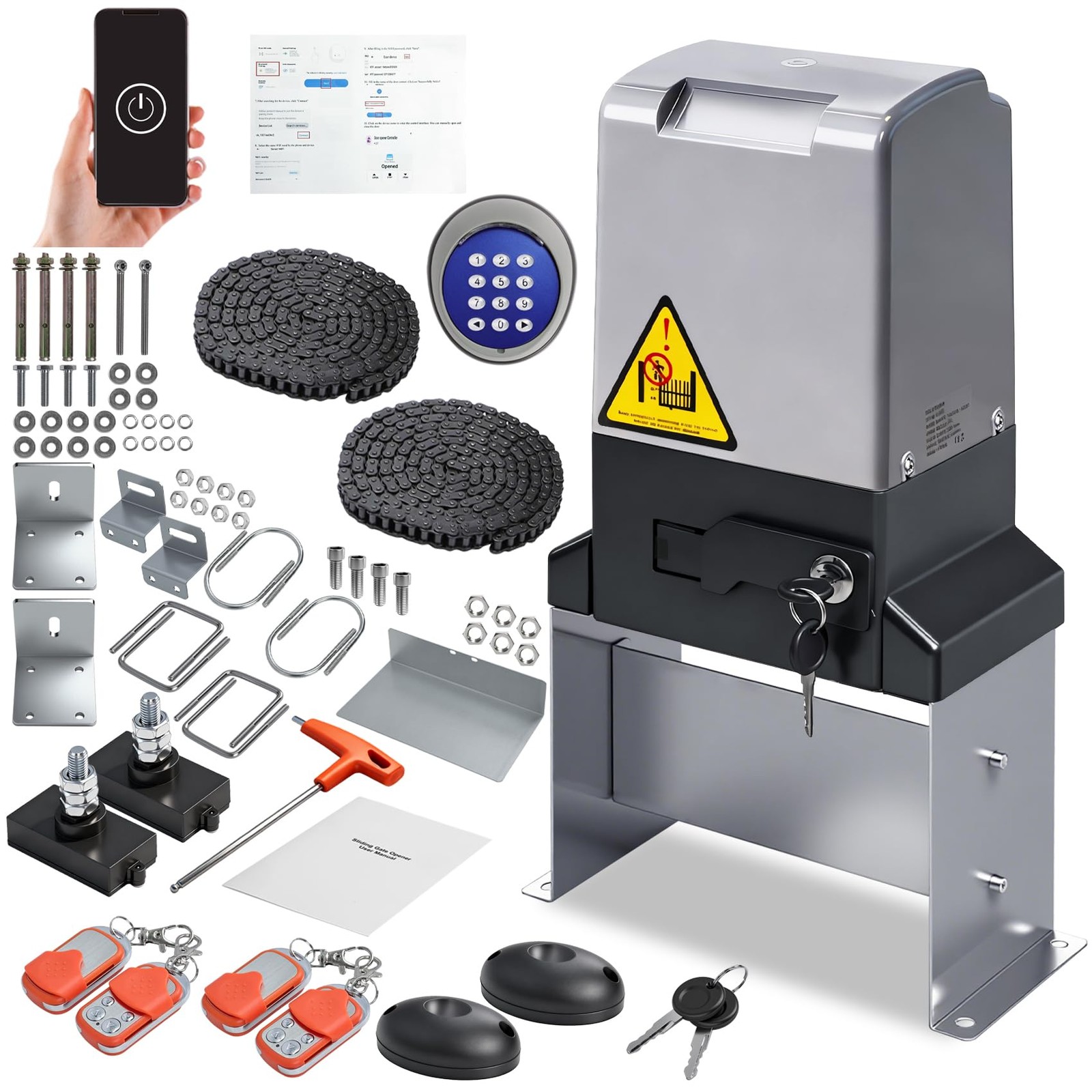 4400lbs Automatic Sliding Gate Opener with APP Control & 4 Remotes sliver