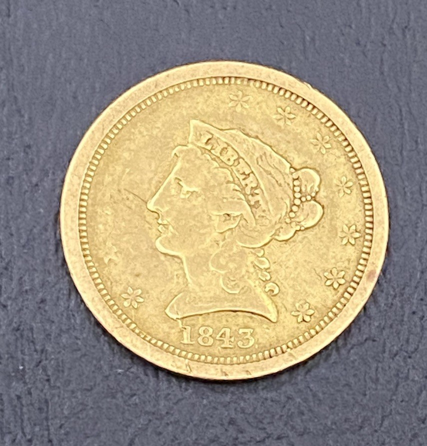 1843-O Small Date Liberty Head Gold Quarter Eagle $2.5 VF Details