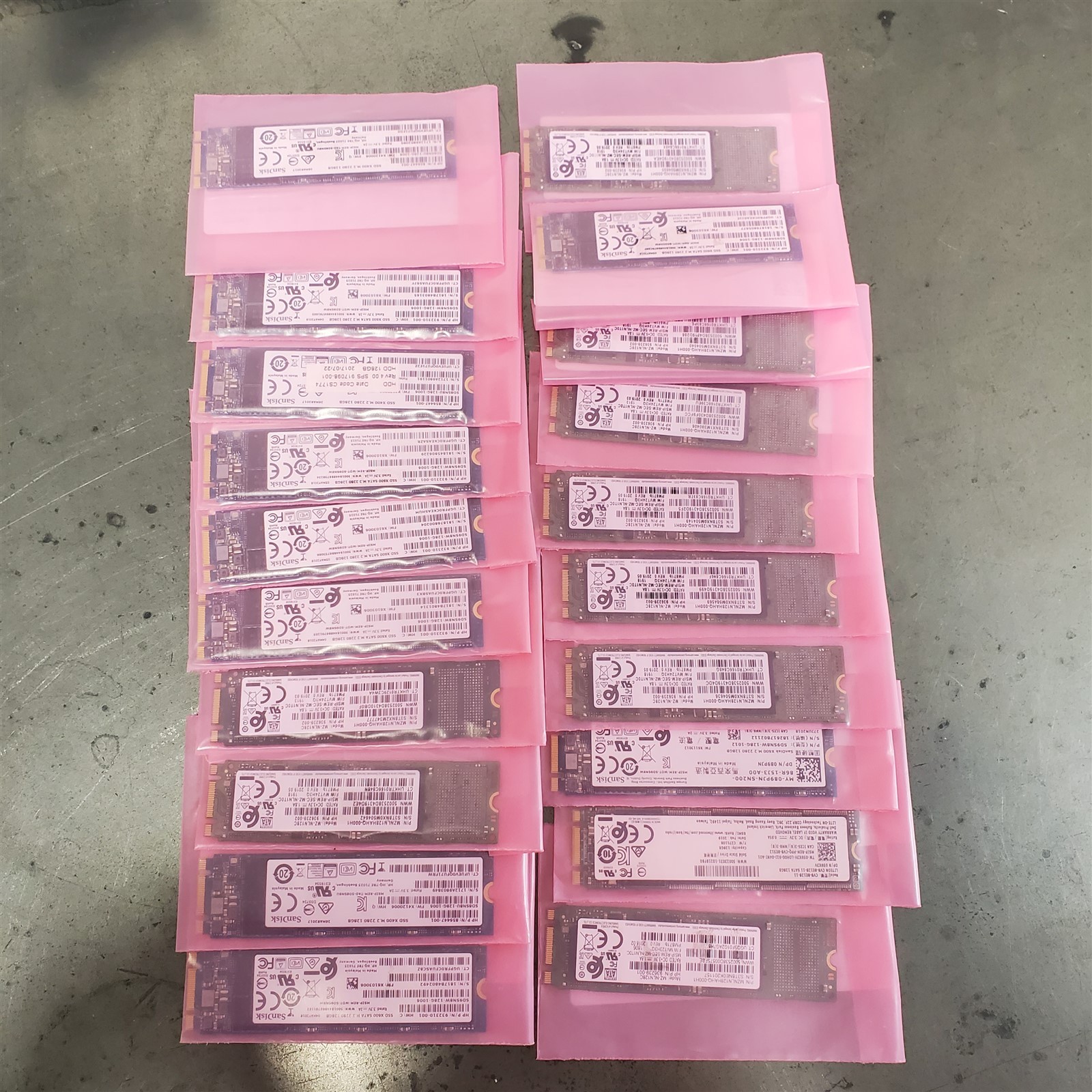 LOT OF 20 - 128GB M.2 SATA SSD Solid State Drives 2280 Mixed Major Brands