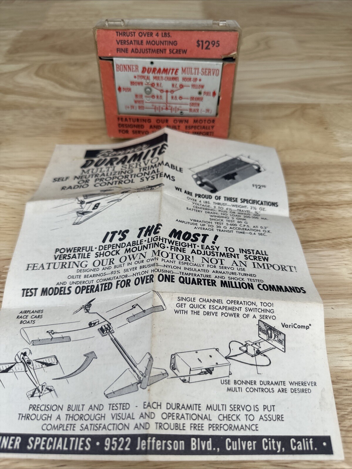 Vtg BONNER Duramite Multi- Channel Multi SERVO Hobby RC Airplane Plane RARE HTF