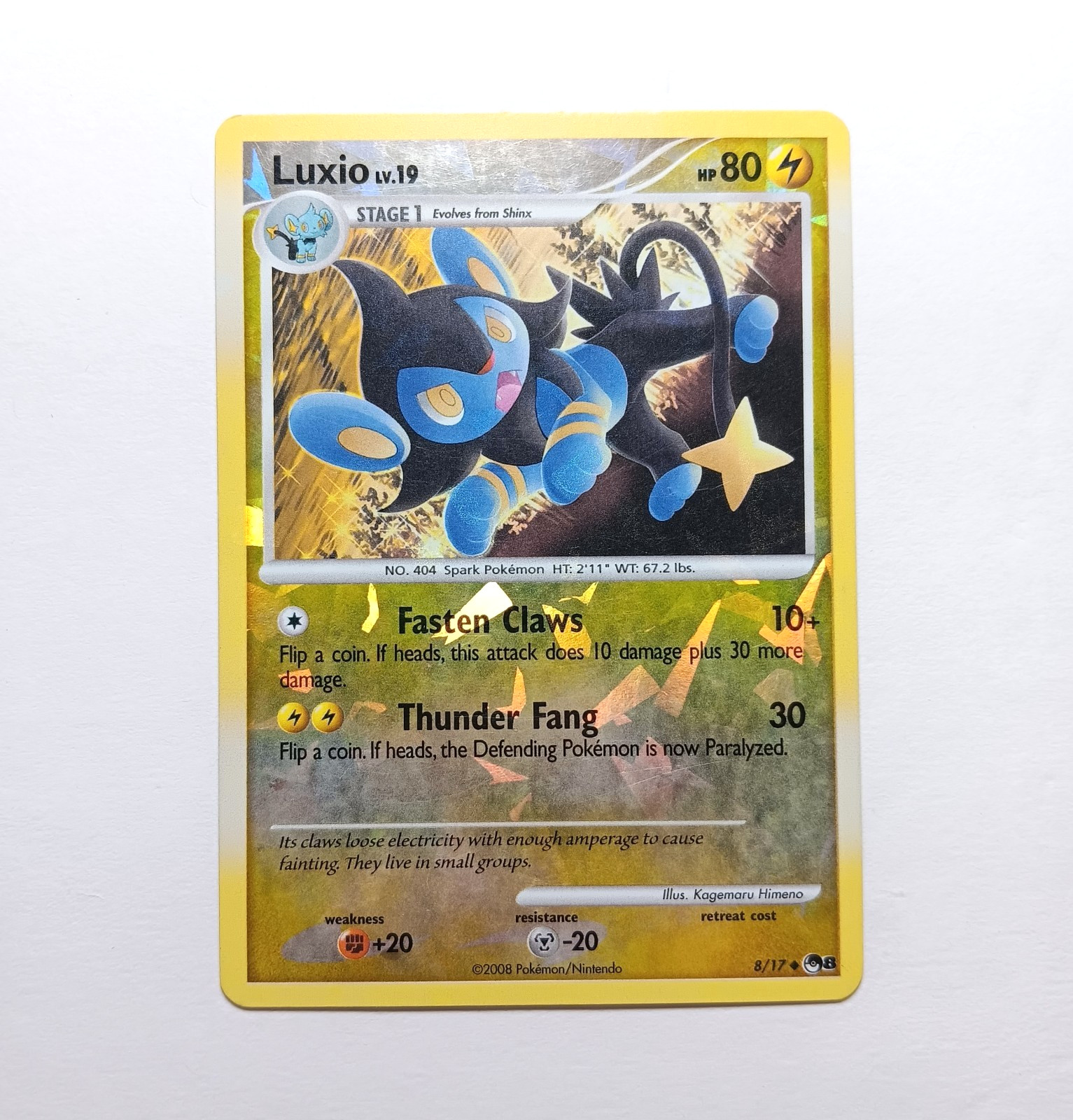 Luxio LV.19 8/17 Uncommon Reverse Holo Pop Series 8 2008 Pokémon TCG Card, LP
