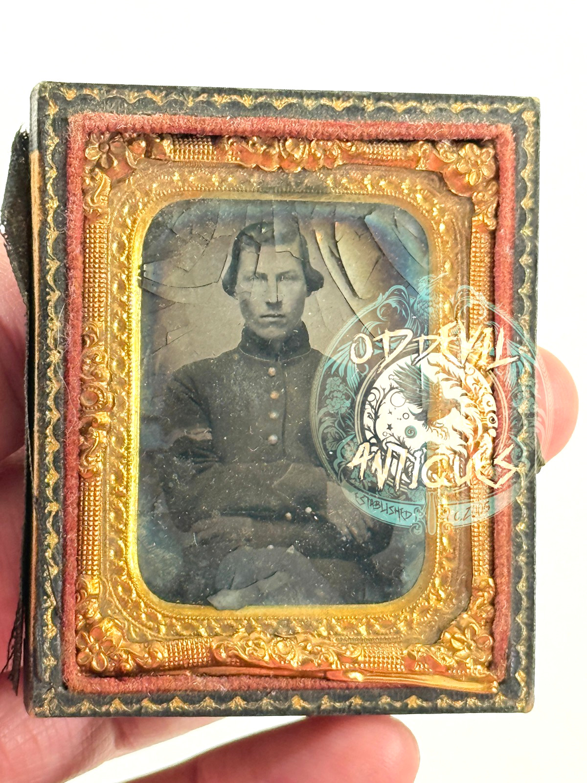 Antique 1/6th Plate Union Civil War Soldier Cased Tintype KS IL photo Antique 1/6th Plate Union Civil War Soldier Cased Tintype KS IL photo