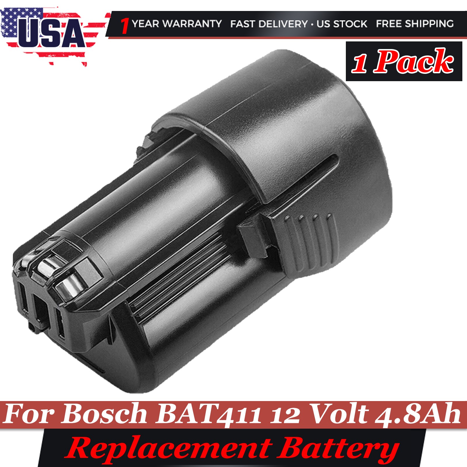 New BAT411 12V 4.8Ah Lithium-ion Battery For Bosch BAT412 BAT414 GSR GDR GSB GWI