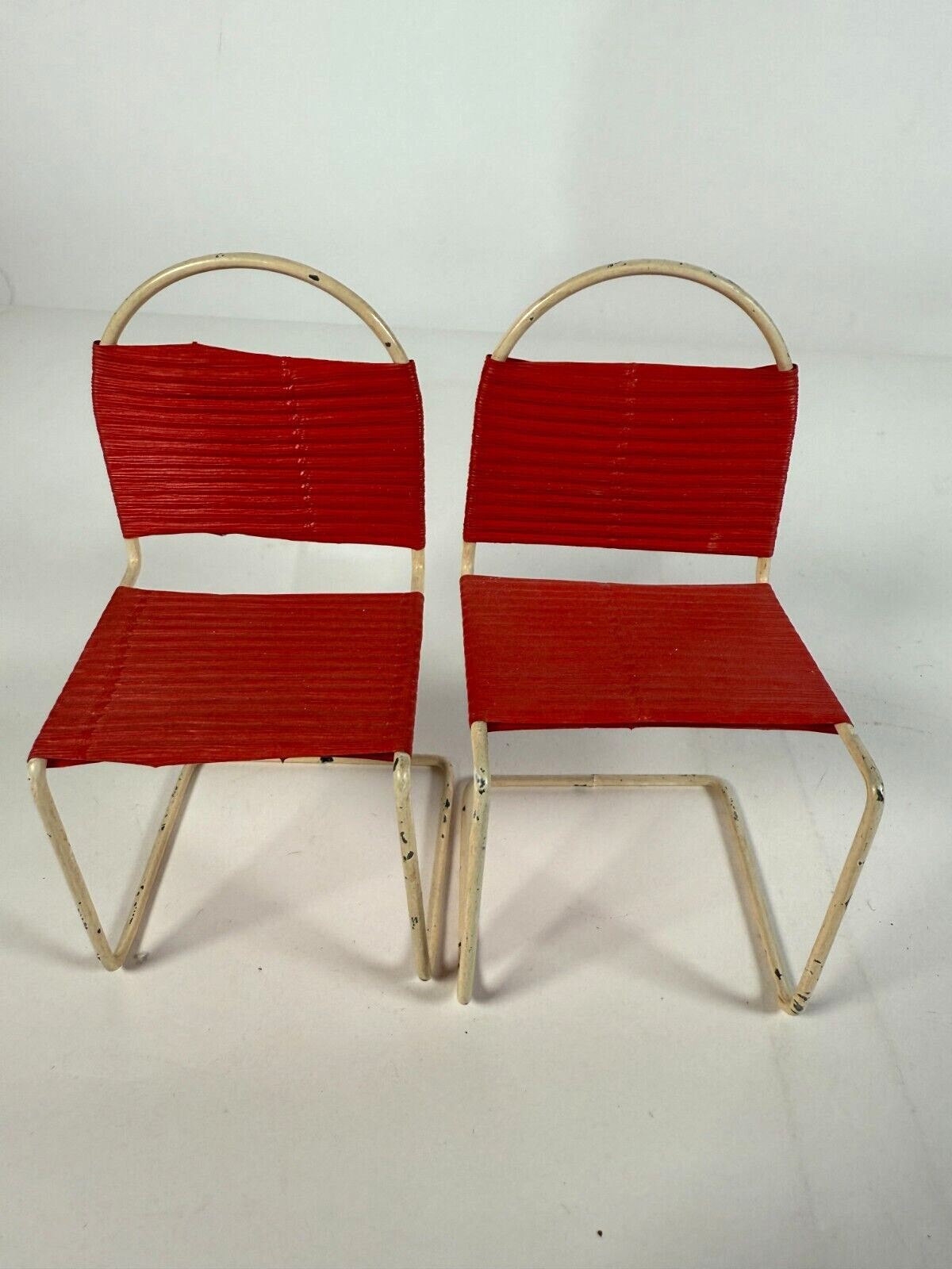Pair Of Vintage 1952\'s metal Doll House Furniture Outdoor Chairs