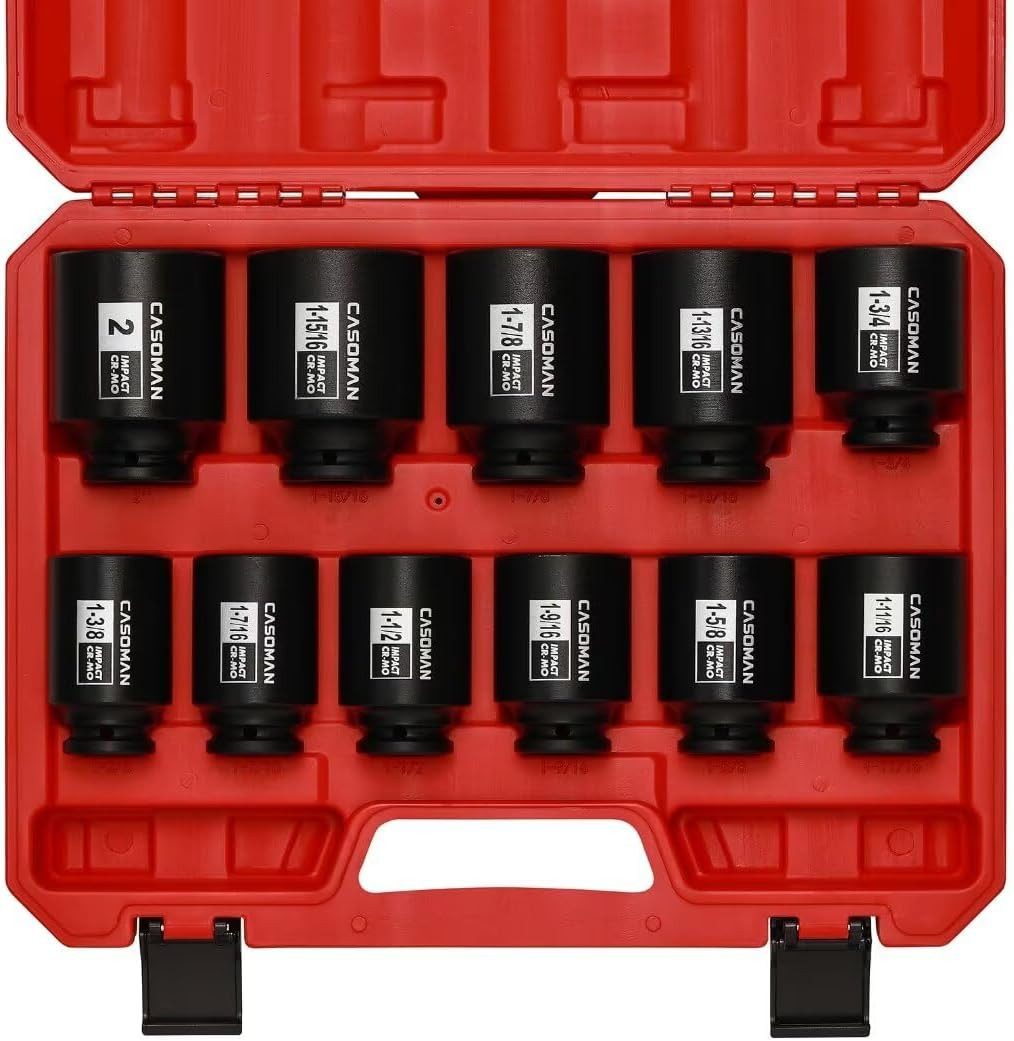 11PCS 1/2-Inch Drive Large Impact Socket Set, 6 Point, 1-3/8-Inch to 2-Inch, SAE