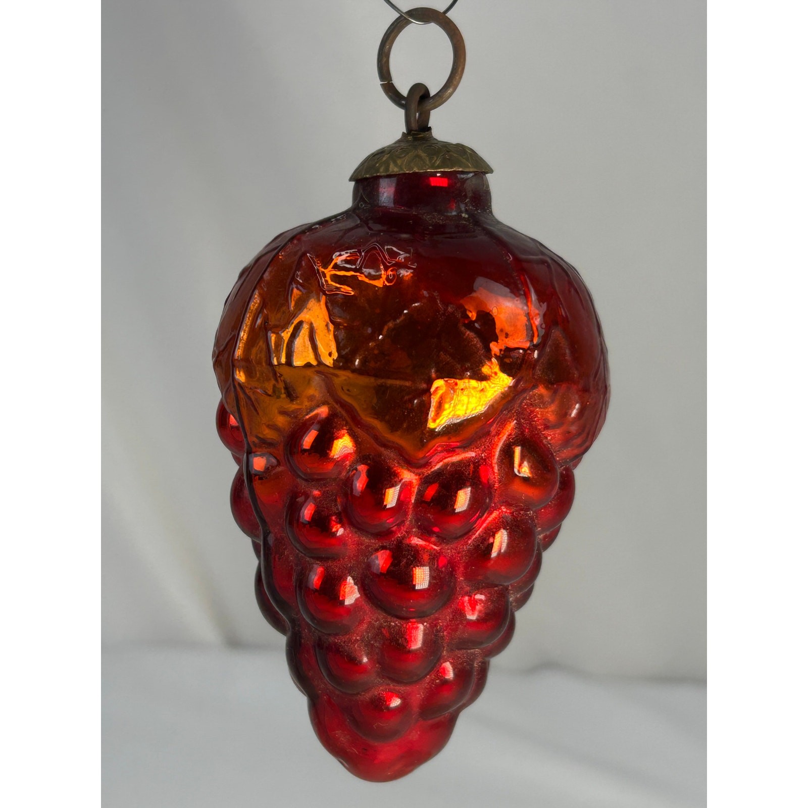Antique 1800s German Kugel Red Grape Cluster Glass Christmas Ornament 4\