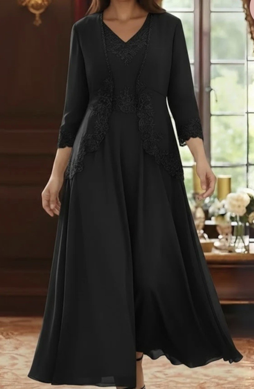 Mondressy Black 2-Piece Mother Of The Bride/Guest T-Length Dress New Size 16