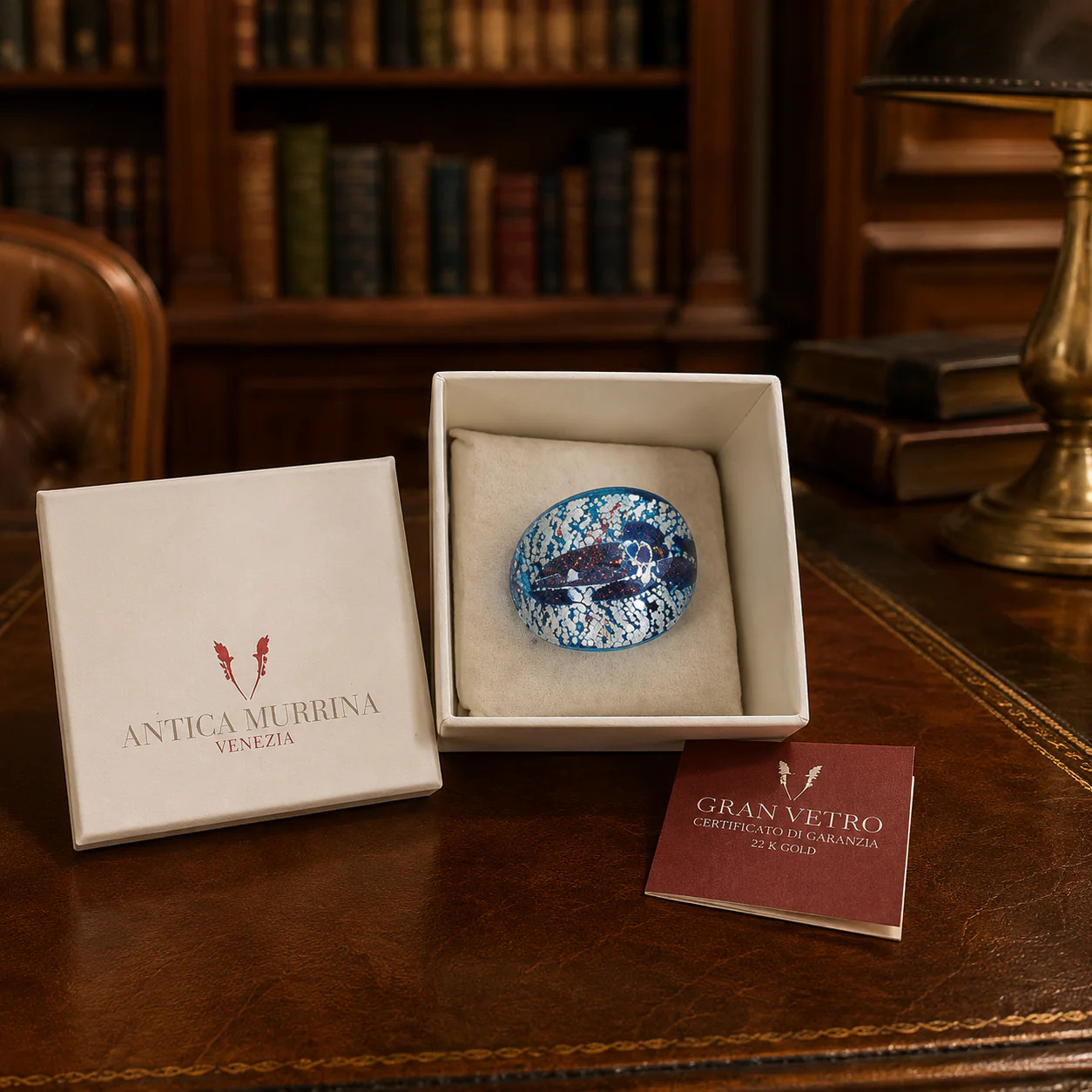 Vintage Antica Murrina Venezia Blue Murano Style Art Glass Statement Ring Size 6