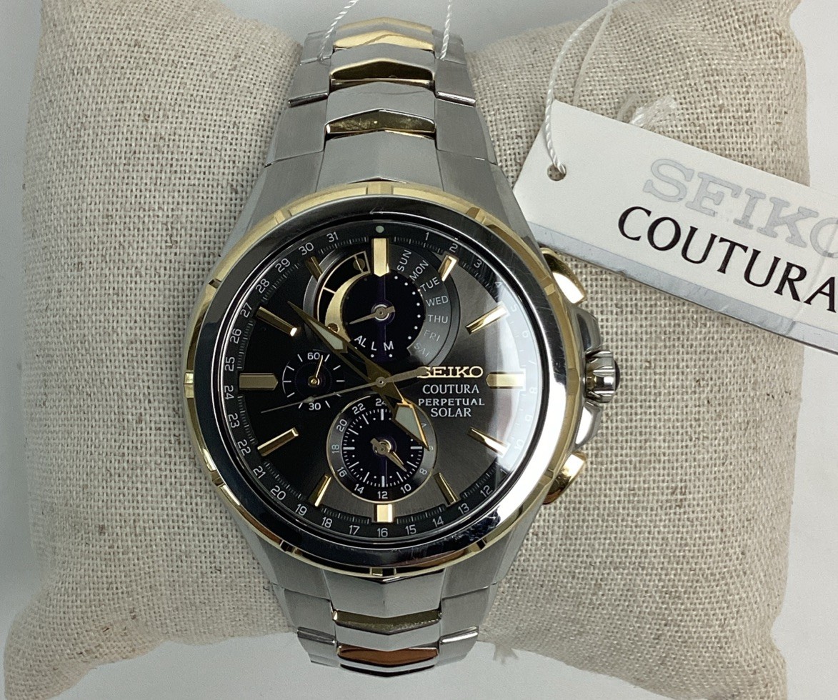 SEIKO SSC376 Men\'s Coutura Solar Perpetual Alarm Chronograph Two Tone Watch