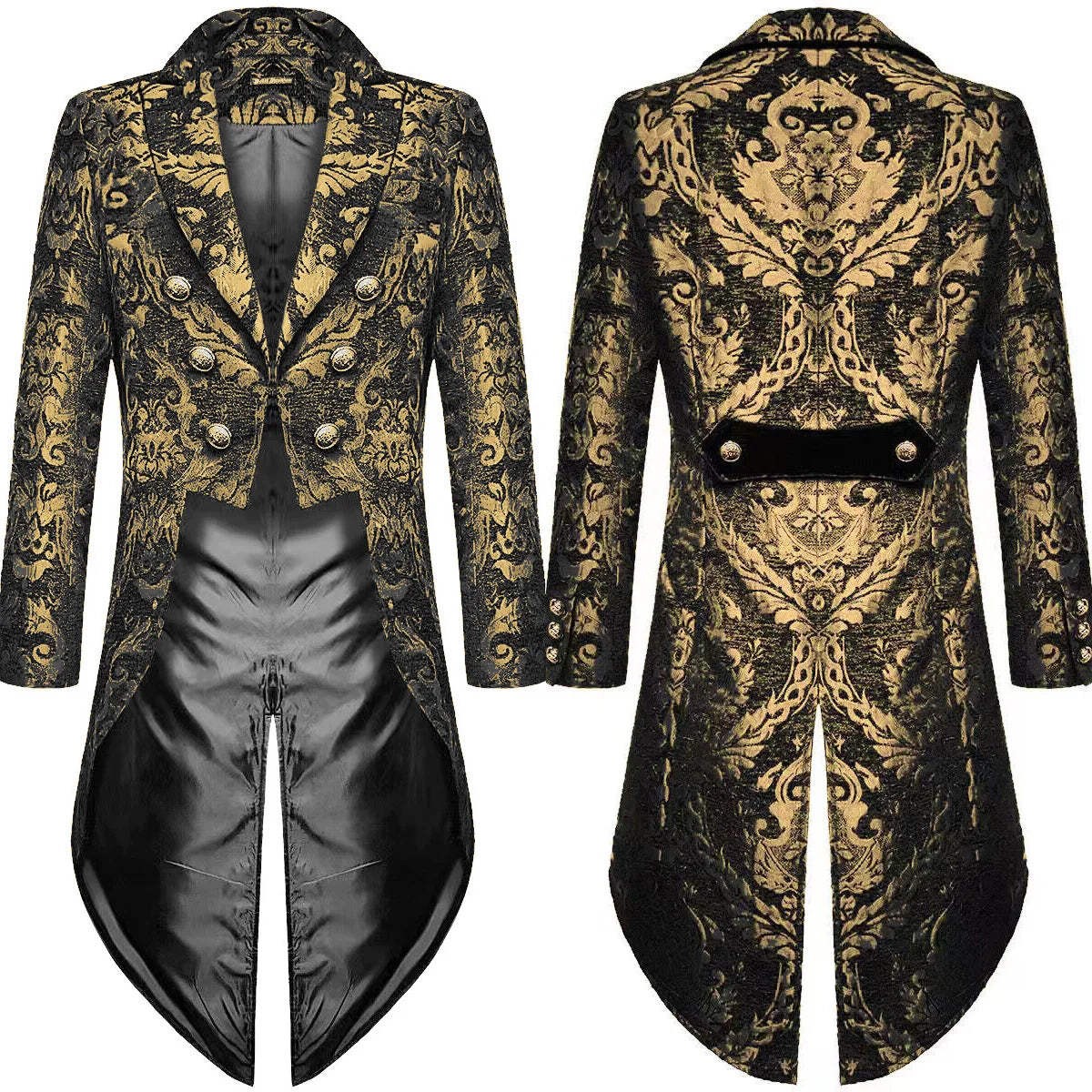 2026 Fashion Gold Jacquard Elegant Tuxedo for Men,Black Gothic Vintage Men\'s Tai