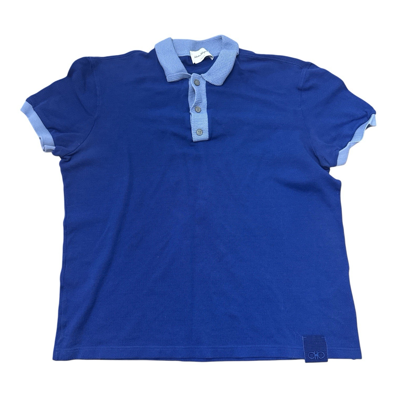 Salvatore Ferragamo Blue Knit Collar Pique Cotton Polo Men\'s Large Slim Fit