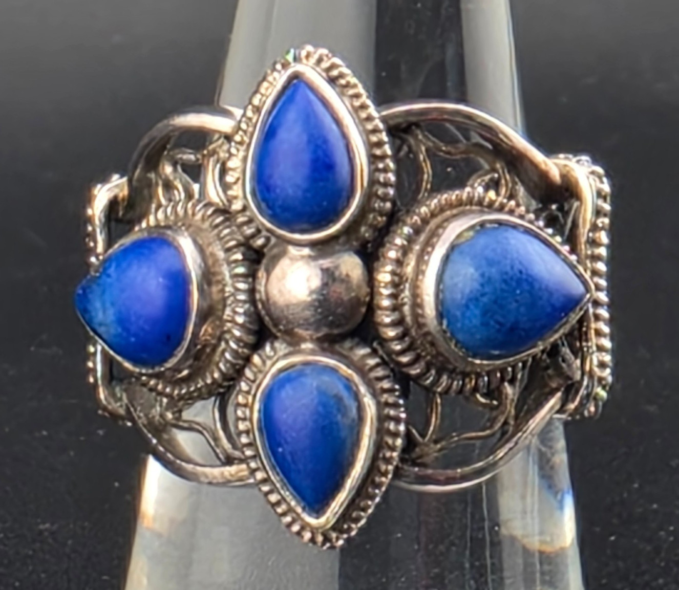Chunky JTV Signed Barse Blue Lapis Lazuli Cross Sterling Silver Ring Size 7