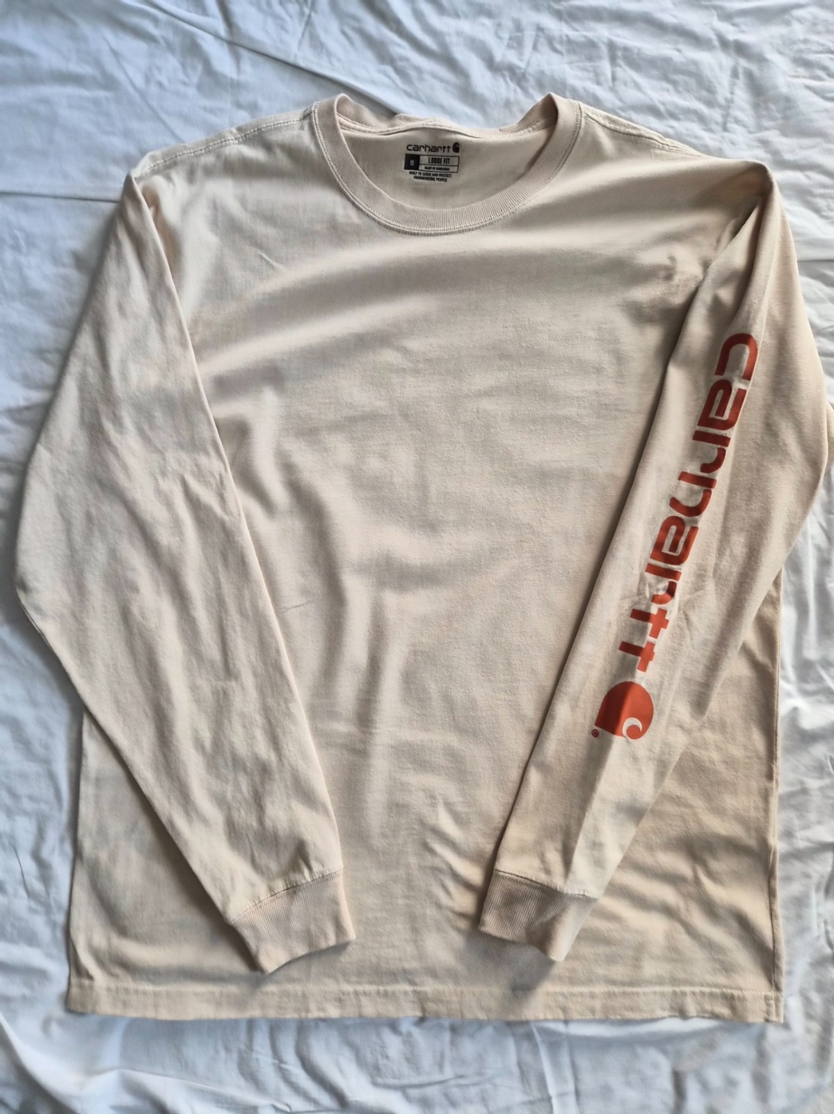 Carhartt Men’s Long‑Sleeve Logo Sleeve Loose Fit T‑Shirt - Medium