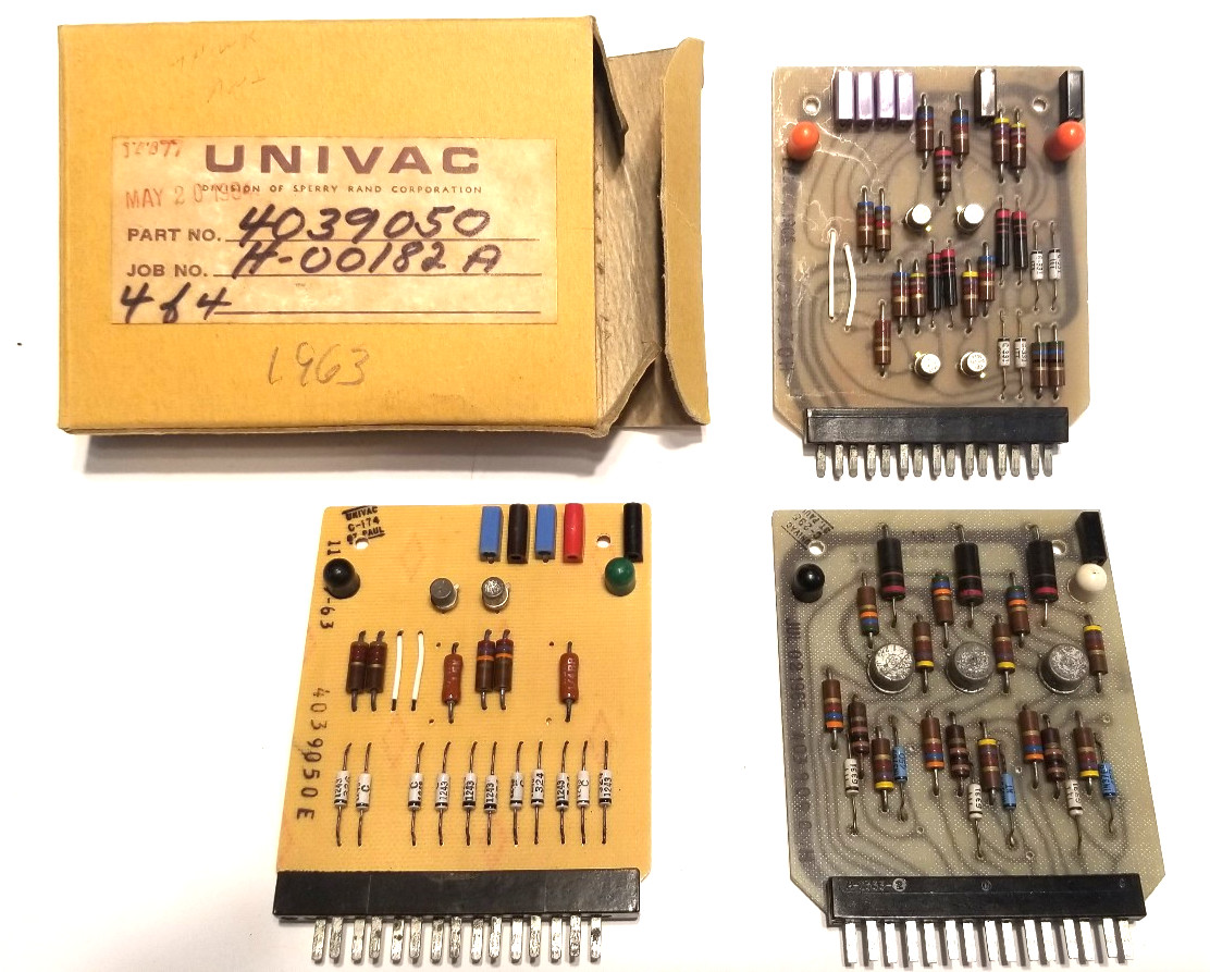 Vintage Computer:  Three UNIVAC Circuit Boards Cards 1963, 1966, (490 family)