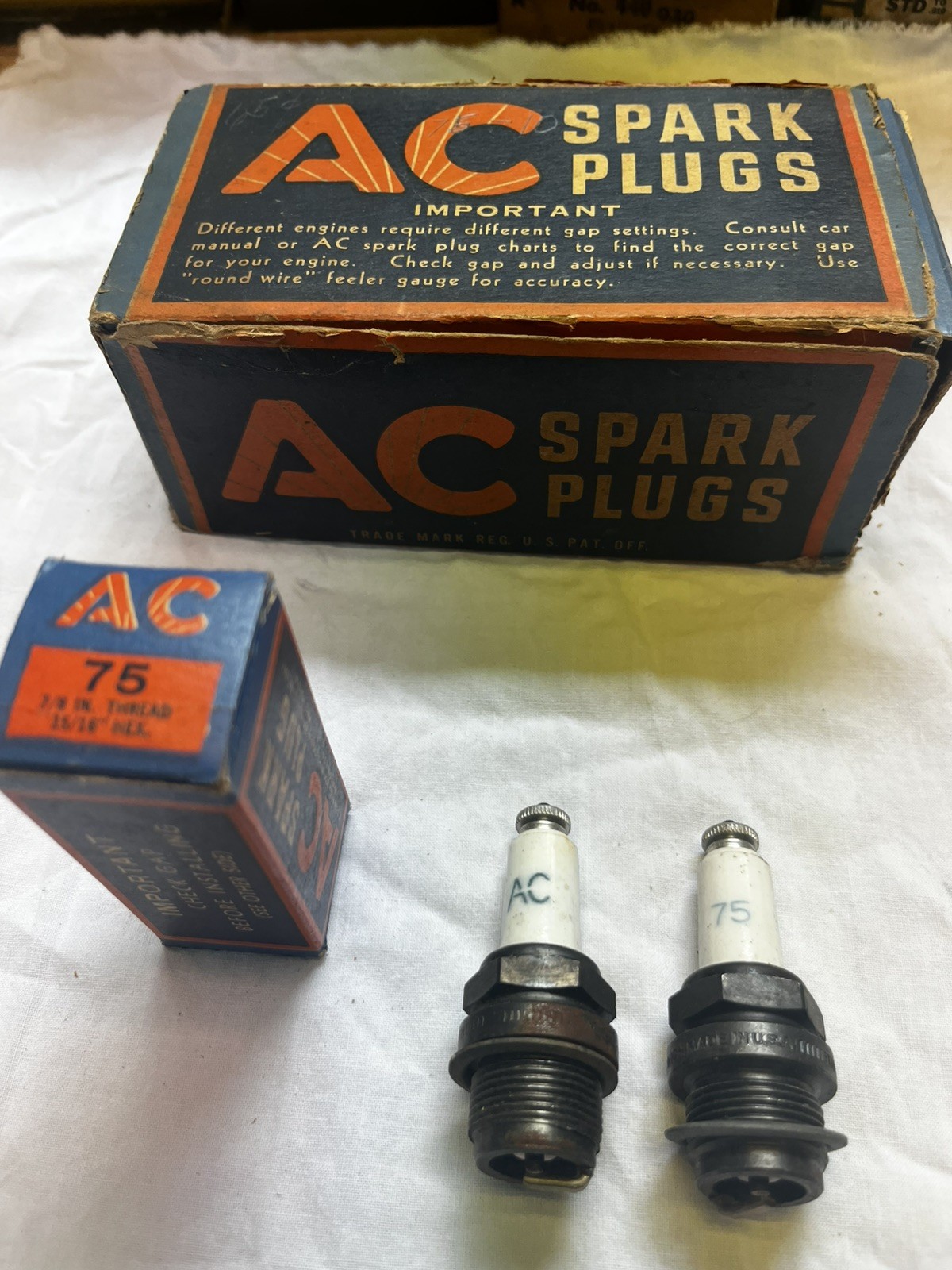Vintage NOS AC Spark Plugs No. 75 7/8” Thread original in box 10 total Vintage NOS AC Spark Plugs No. 75 7/8” Thread original in box 10 total