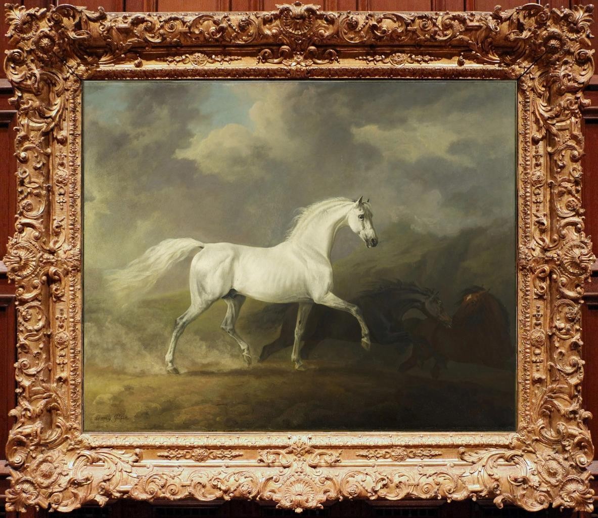 Hand painted Old Master-Art Antique Oil Painting Animal Gray Racehorse on canvas Hand painted Old Master-Art Antique Oil Painting Animal Gray Racehorse on canvas
