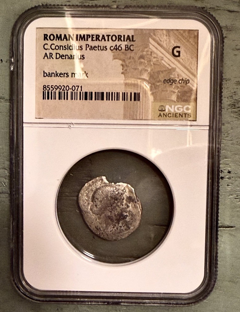 Roman Imperatorial C. Considius Paetus AR Denarius NGC G 46 BC Curule Chair